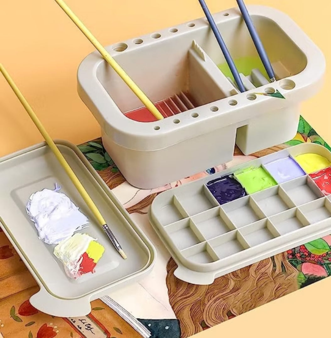 3 in 1 Brush Washing Bucket with Color Palette Watercolor Paint Case Pen Cleaning Set