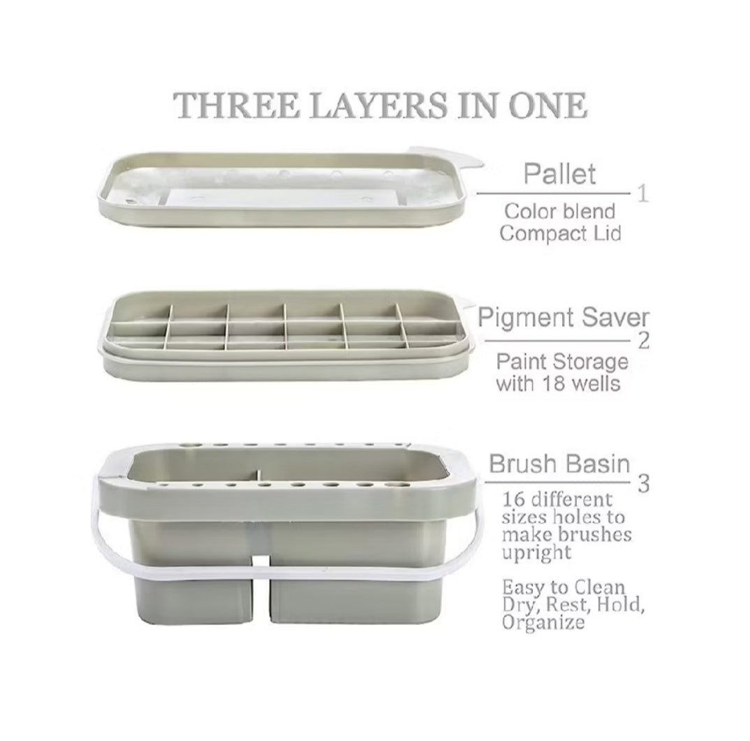 3 in 1 Brush Washing Bucket with Color Palette Watercolor Paint Case Pen Cleaning Set