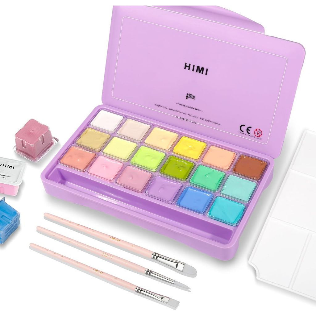 MIYA HIMI PASTEL GOUACHE PAINT SET, JELLY CUP, 30G/18COLORS
