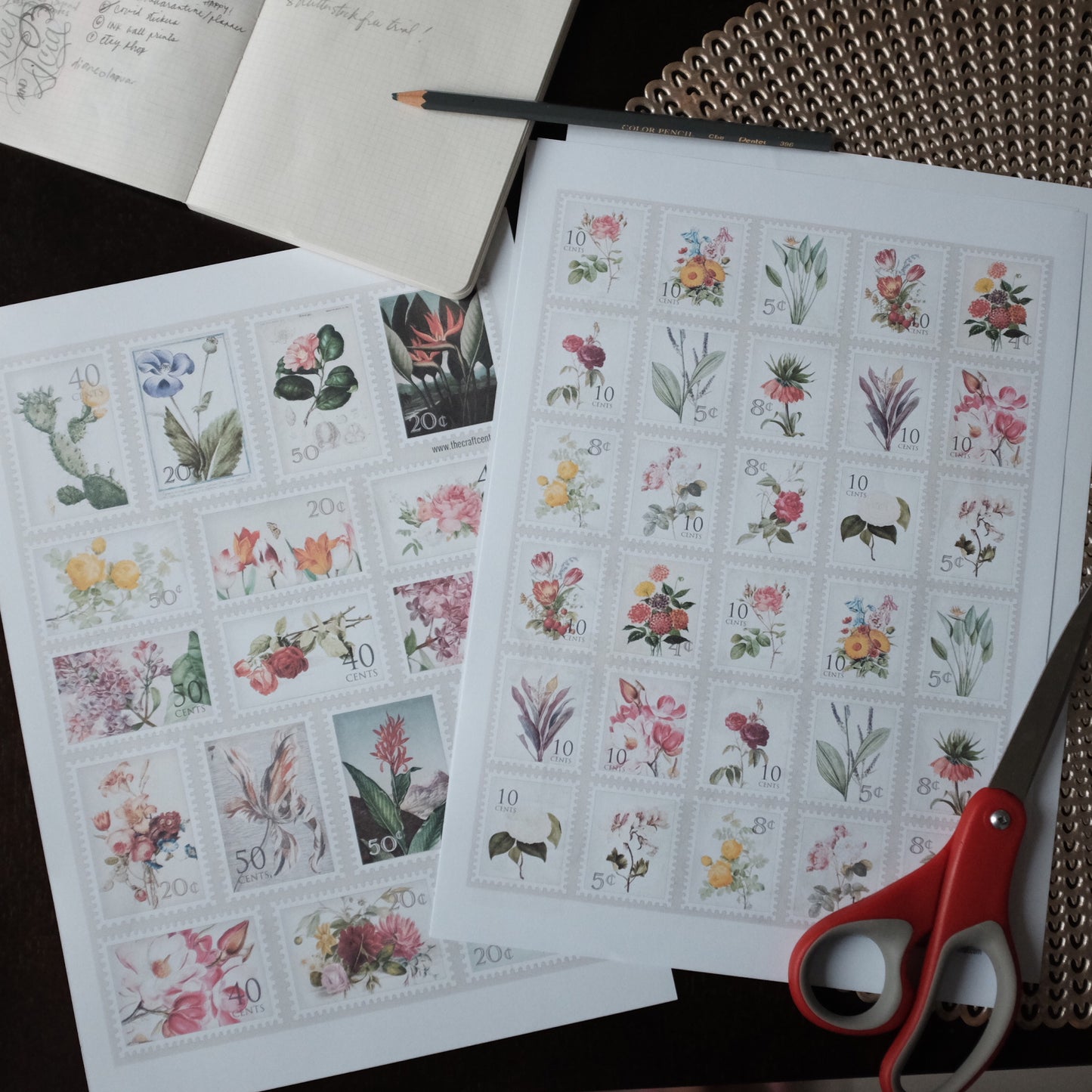 TCC Bundle Postage Stamps Florals, Greens, Birds - Printable Stickers
