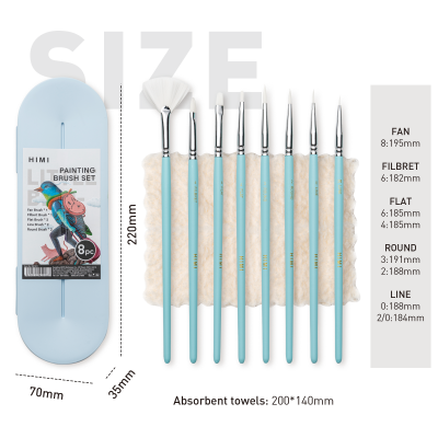 Miya Himi Paint Brushes Set 8 Pcs for Acrylic Oil Gouache