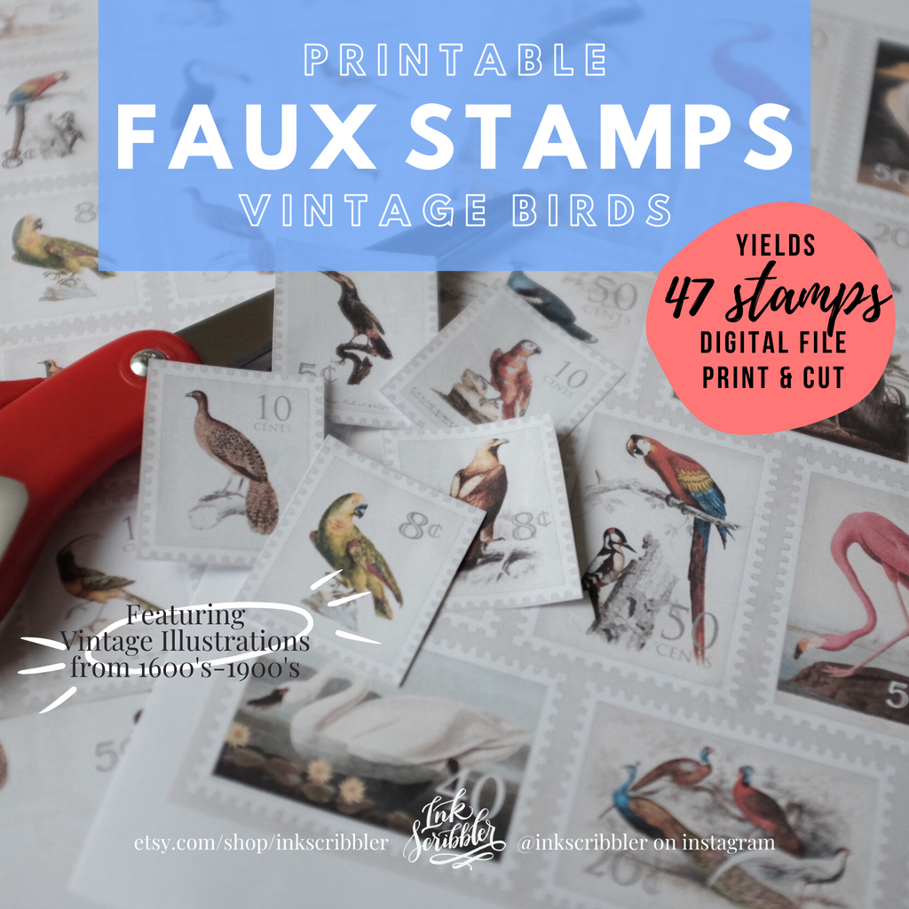 TCC Postage Stamps Birds - Printable Stickers
