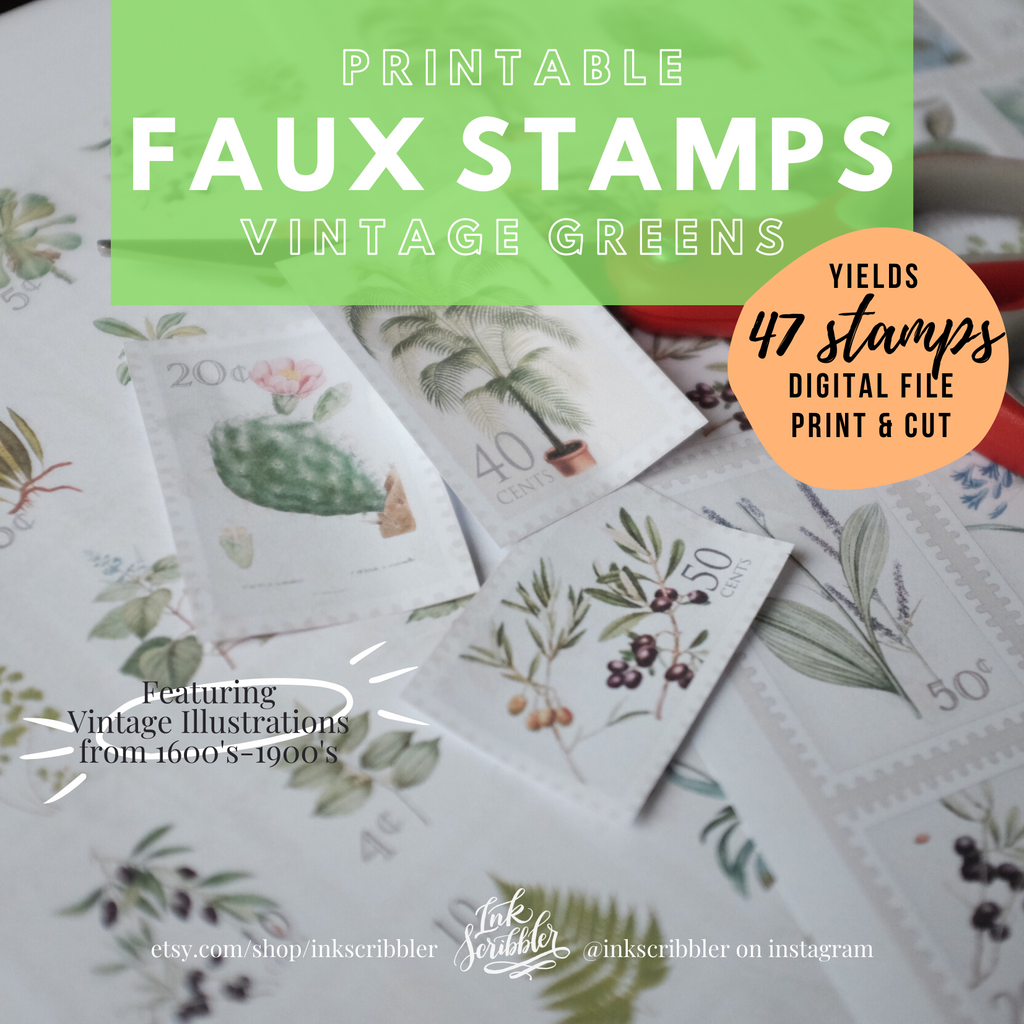 TCC Postage Stamps Greens - Printable Stickers