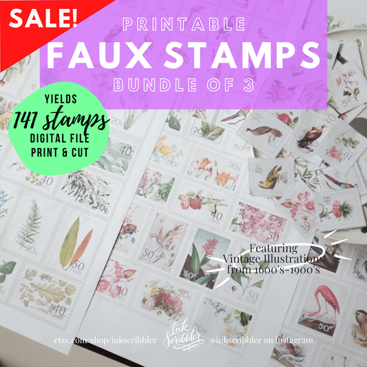 TCC Bundle Postage Stamps Florals, Greens, Birds - Printable Stickers