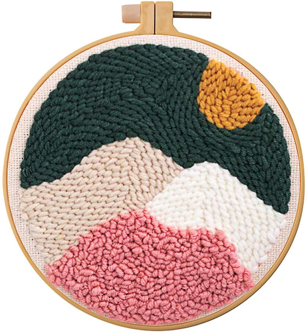 Pink Green Mountains Punch Needle Kit - The Craft Central