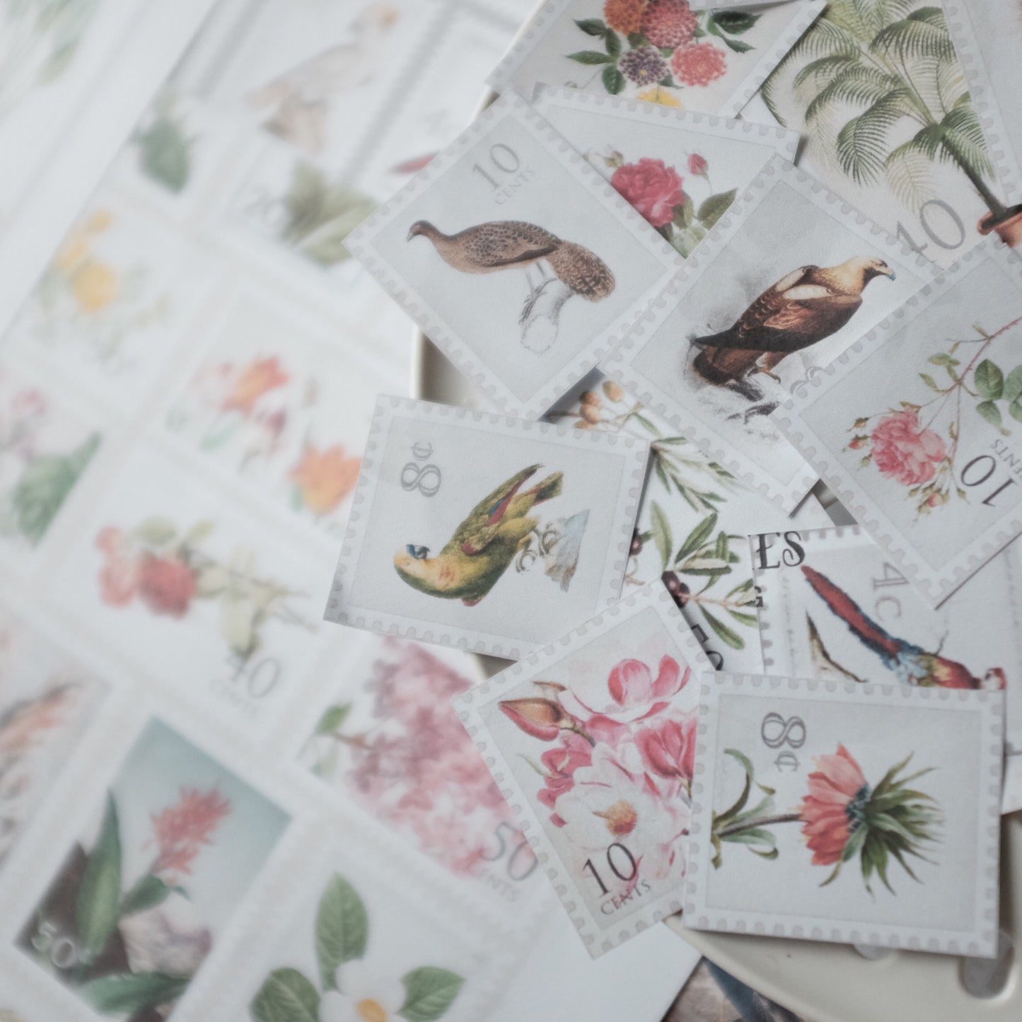 TCC Bundle Postage Stamps Florals, Greens, Birds - Printable Stickers