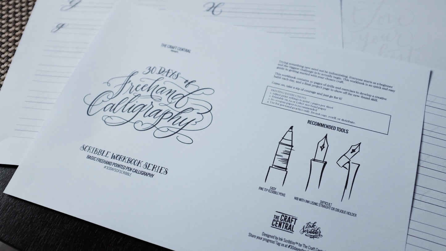 TCC Printable Workbook: Freehand Calligraphy