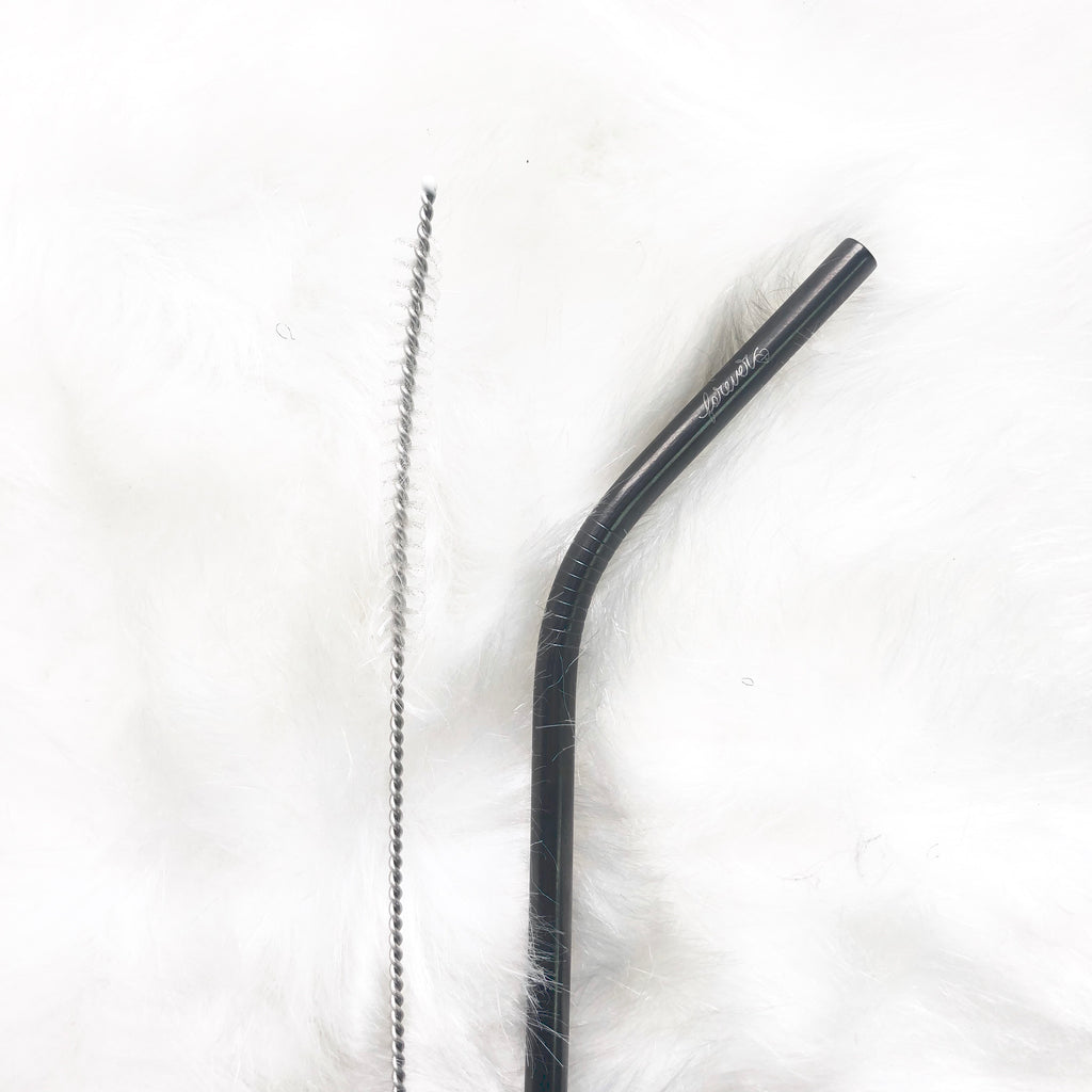 GUB Reusable Bent Straw with cleaning brush - Black