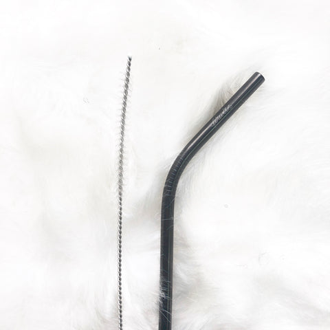 Reusable Bent Straw with cleaning brush - Black