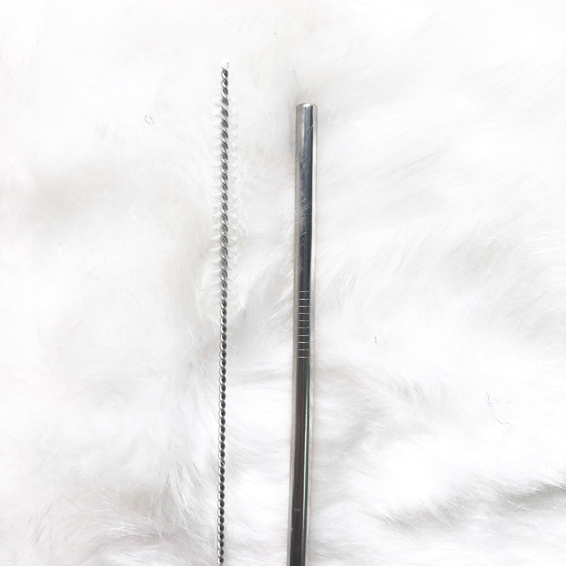 Reusable Straight Straw with cleaning brush - Silver