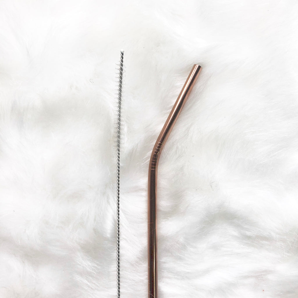 GUB Reusable Bend Straw with cleaning brush - Rose Gold