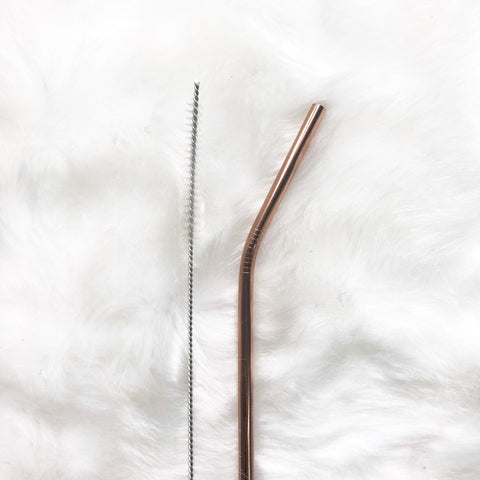 Reusable Bend Straw with cleaning brush - Rose Gold