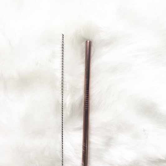 Reusable Straight Straw with cleaning brush- Rose Gold