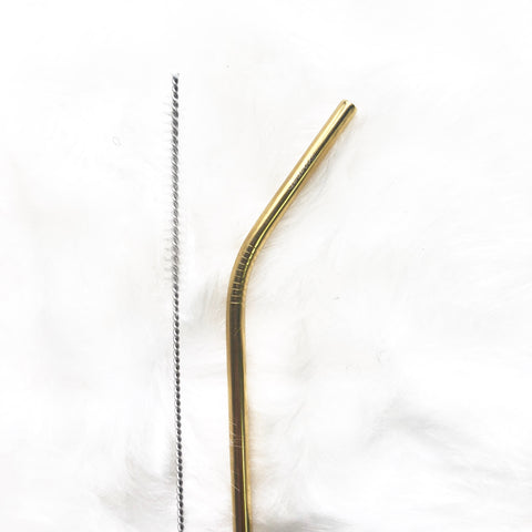 Reusable Bend Straw with cleaning brush- Gold