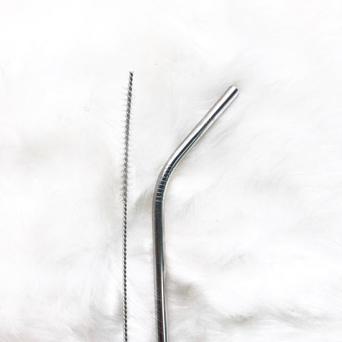 Reusable Bend Straw with cleaning brush- Silver